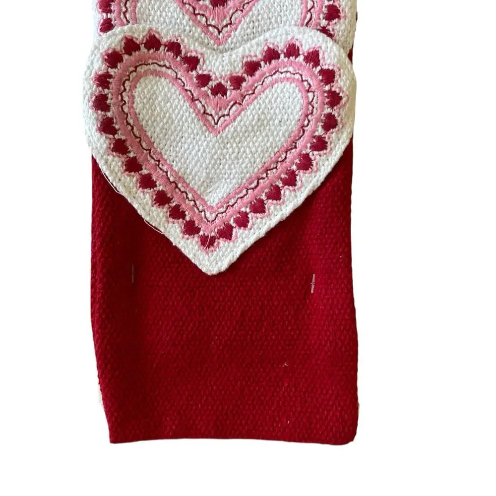 4 Shabby Chic Valentines Heart Utensil Holders Pink Red White Embroidered NEW